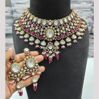 JCM Gold Plated Polki Kundan Stone And Pearl Choker Necklace Set