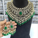 JCM Gold Plated Polki Kundan Stone And Beads Necklace Set