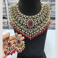 JCM Gold Plated Polki Kundan Stone And Beads Necklace Set