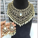 JCM Gold Plated Polki Kundan Stone And Beads Necklace Set