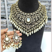 JCM Gold Plated Polki Kundan Stone And Beads Necklace Set