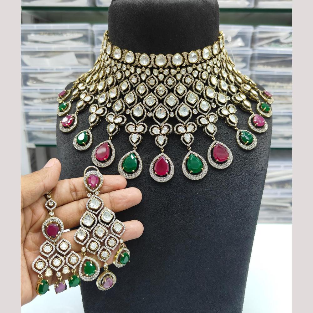 JCM Jewellery Gold Plated Polki Kundan Stone Choker Necklace Set