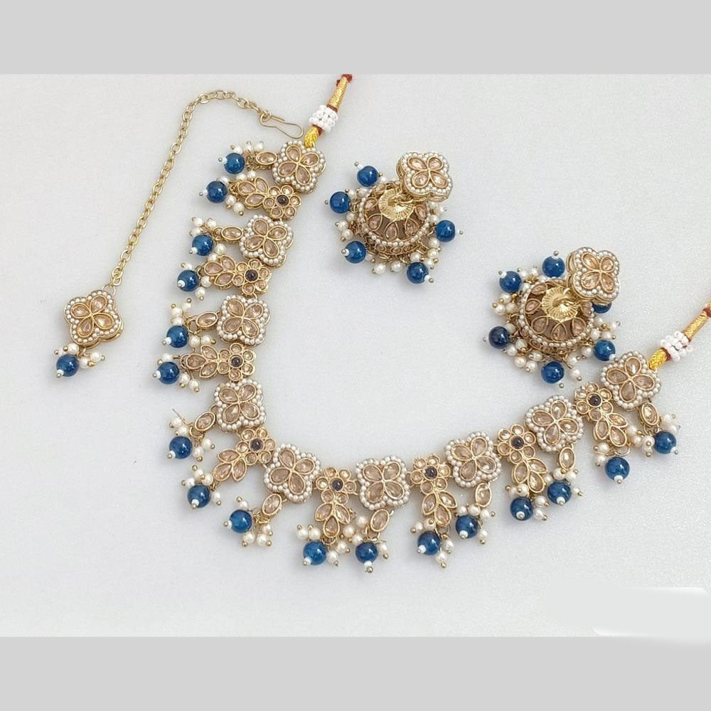 JCM Gold Plated Crystal Stone And Pearls Necklace Set