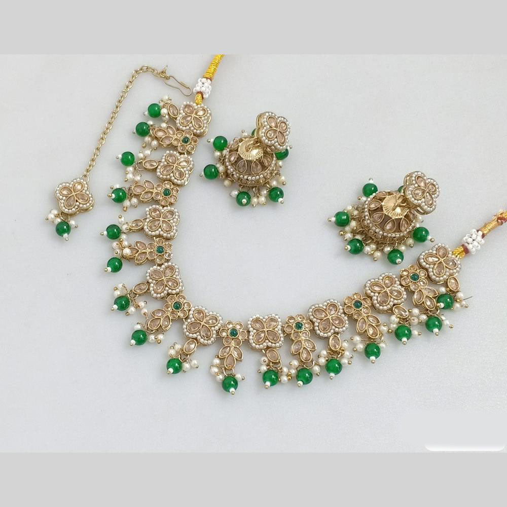JCM Gold Plated Crystal Stone And Pearls Necklace Set