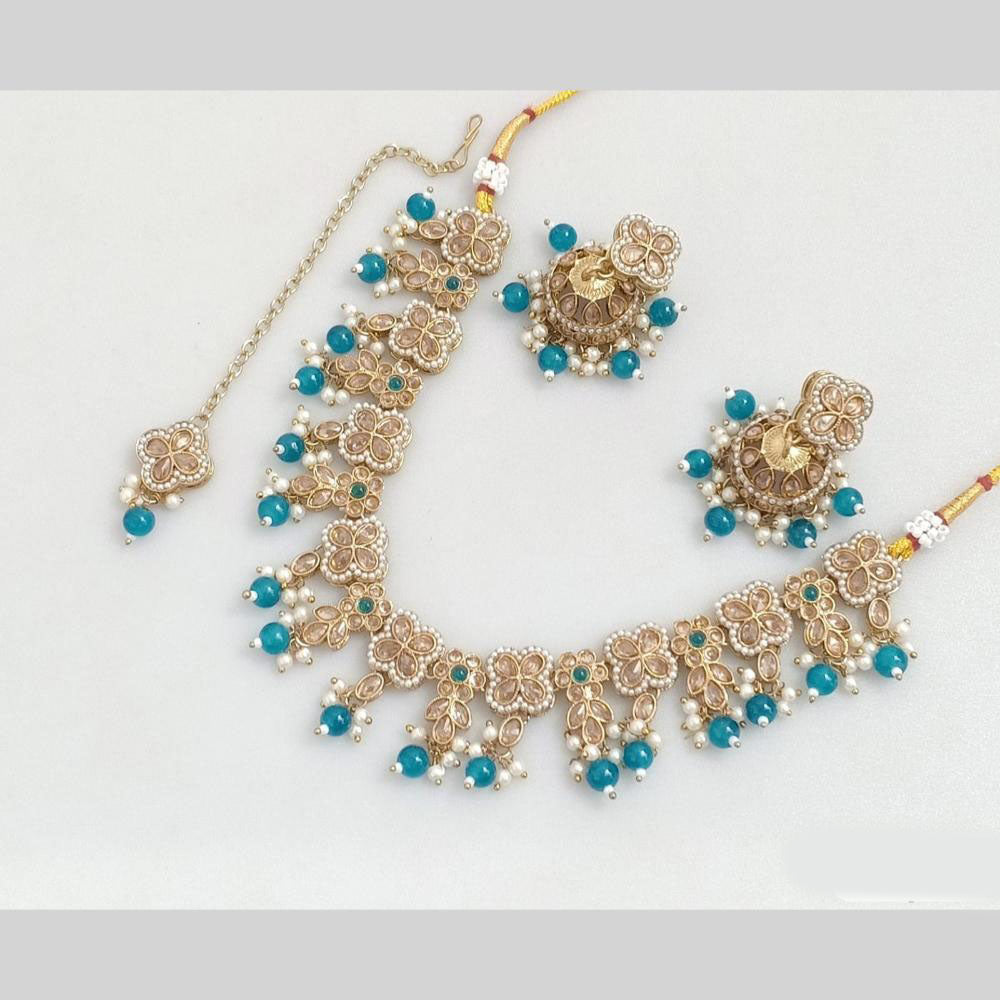 JCM Gold Plated Crystal Stone And Pearls Necklace Set