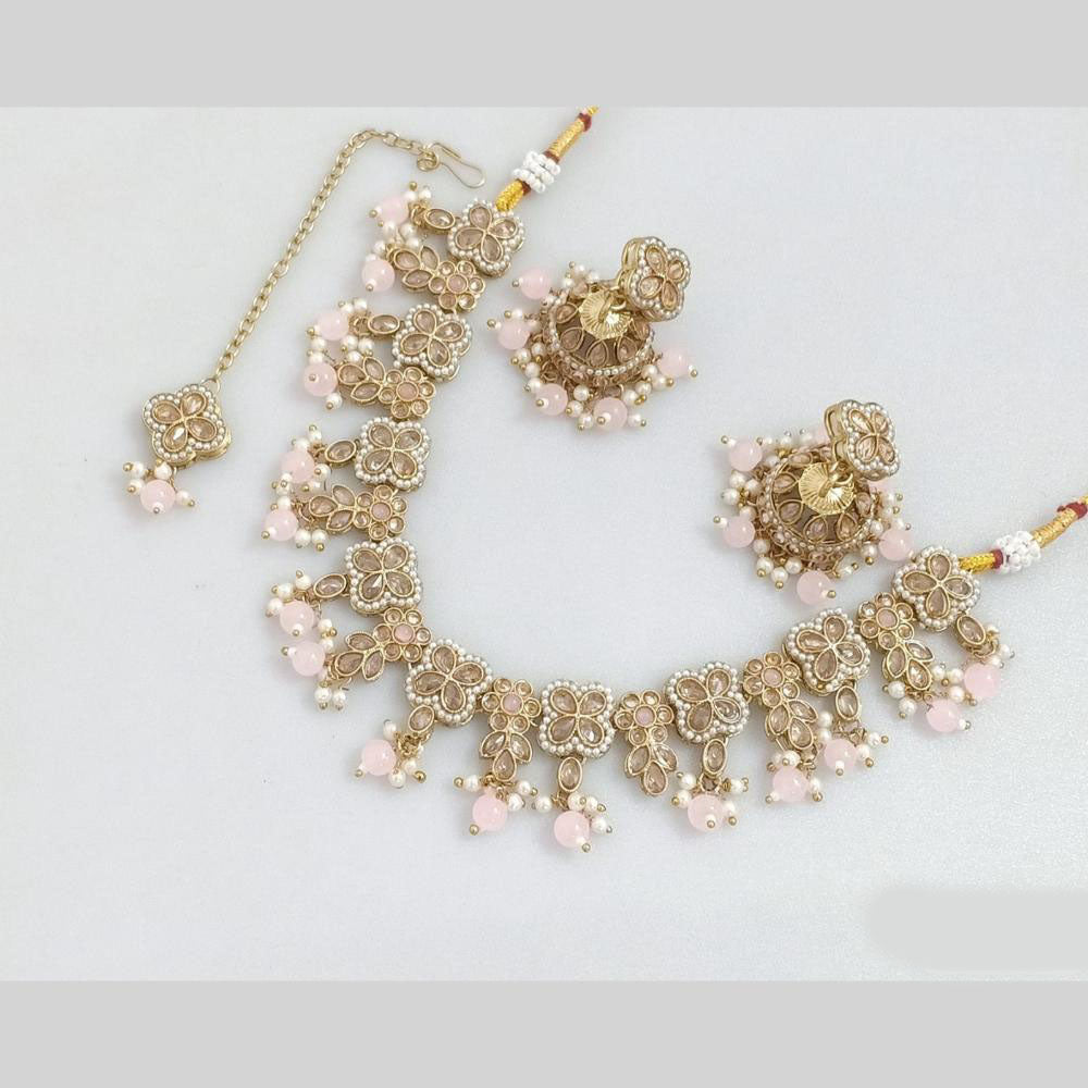 JCM Gold Plated Crystal Stone And Pearls Necklace Set