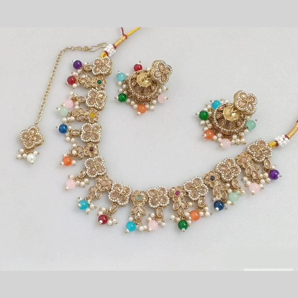 JCM Gold Plated Crystal Stone And Pearls Necklace Set