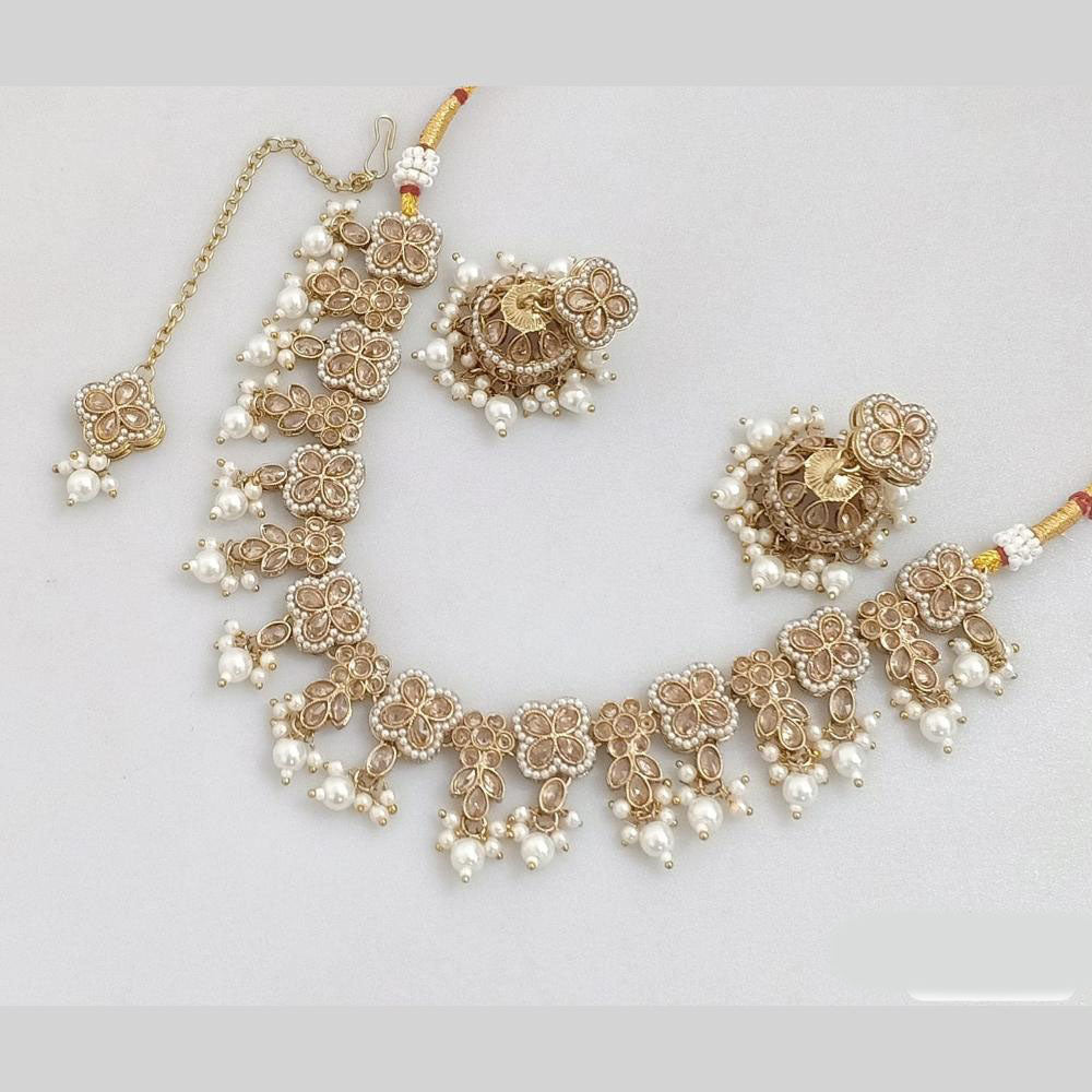 JCM Gold Plated Crystal Stone And Pearls Necklace Set