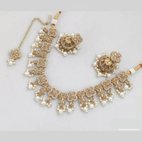 JCM Gold Plated Crystal Stone And Pearls Necklace Set