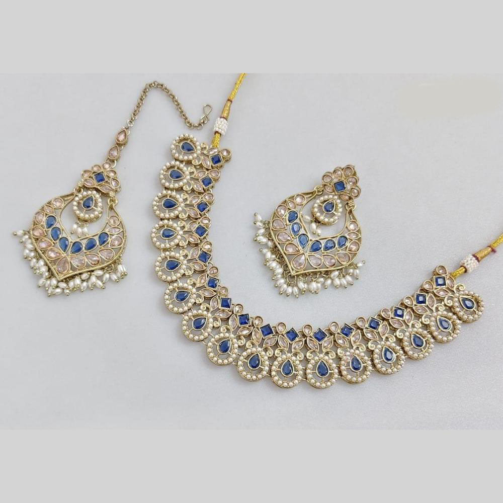 JCM Gold Plated Crystal Stone And Pearls Necklace Set