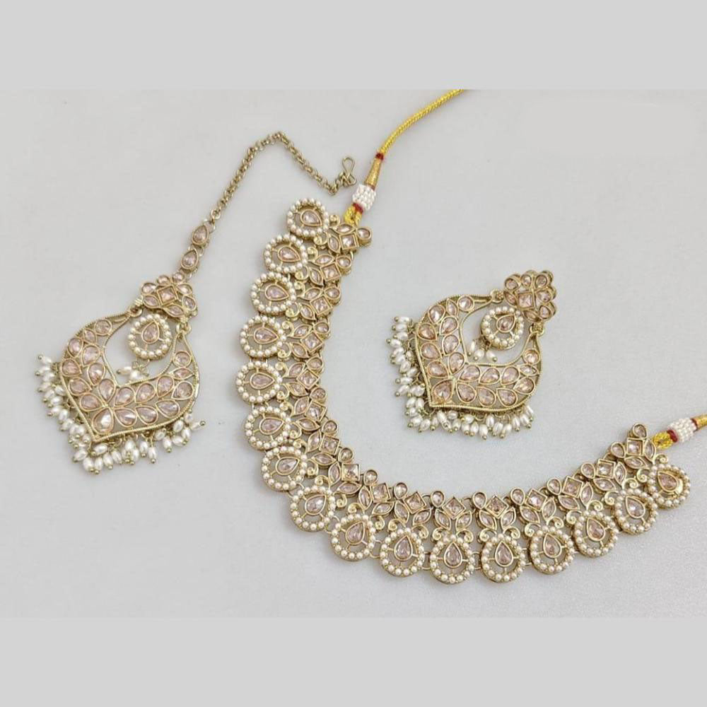 JCM Gold Plated Crystal Stone And Pearls Necklace Set
