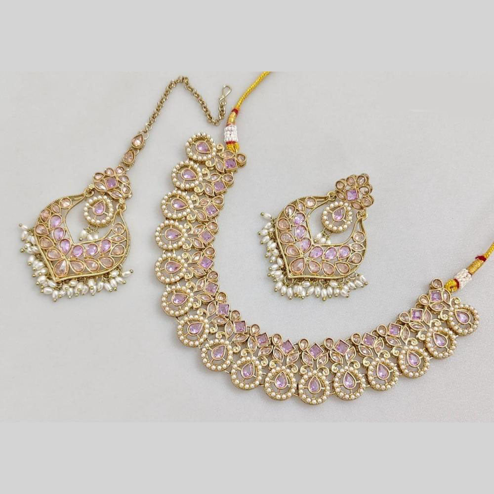 JCM Gold Plated Crystal Stone And Pearls Necklace Set