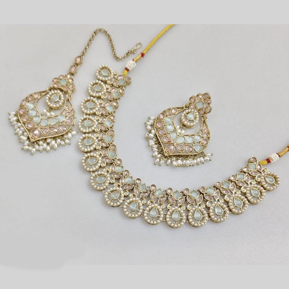 JCM Gold Plated Crystal Stone And Pearls Necklace Set
