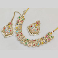 JCM Gold Plated Crystal Stone And Pearls Necklace Set