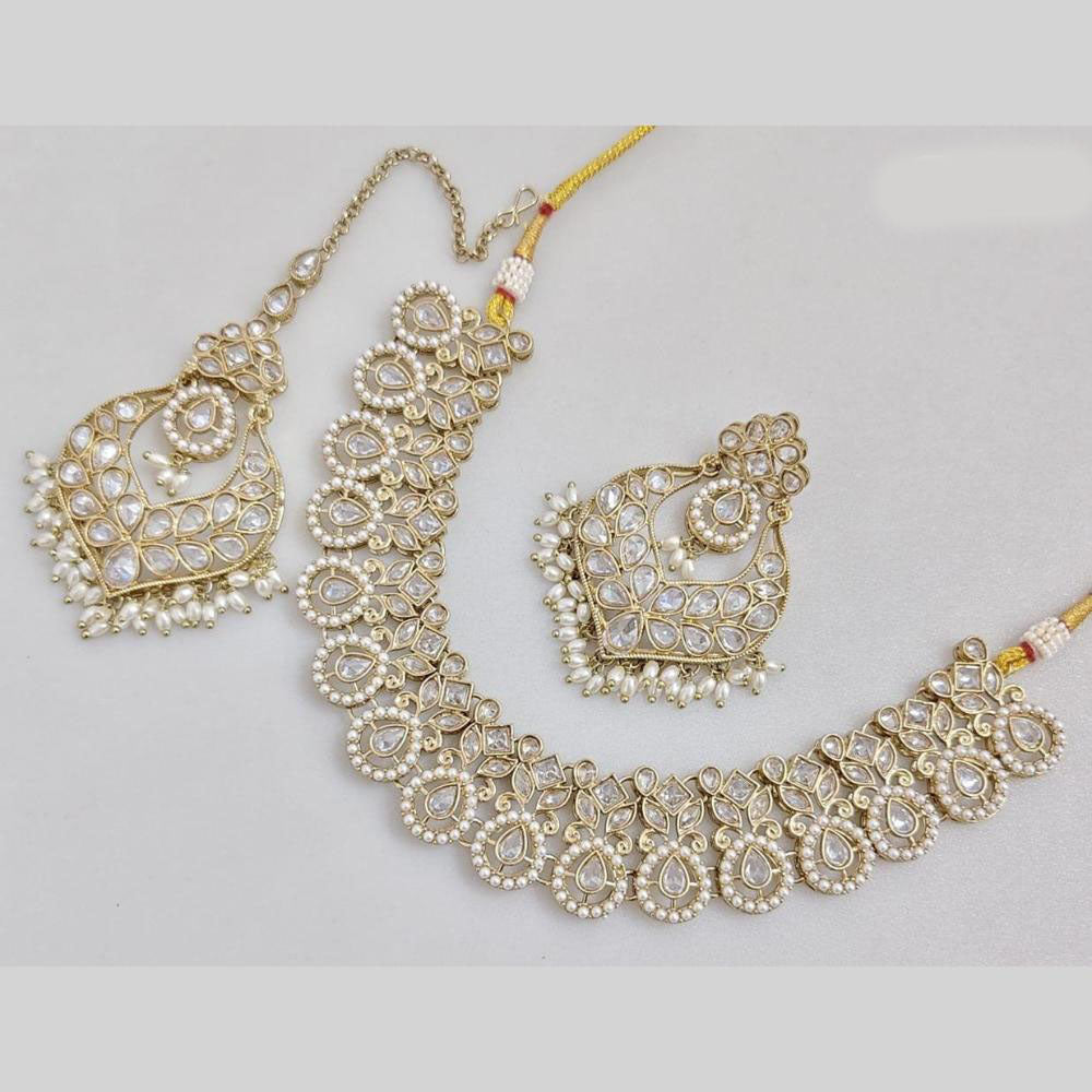 JCM Gold Plated Crystal Stone And Pearls Necklace Set