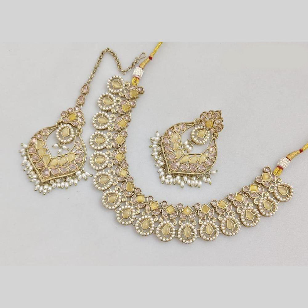 JCM Gold Plated Crystal Stone And Pearls Necklace Set