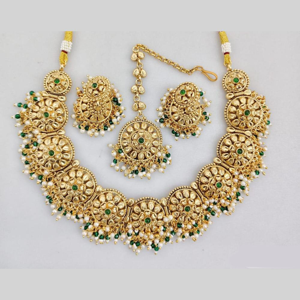 JCM Gold Plated Pota Stone And Pearls Necklace Set
