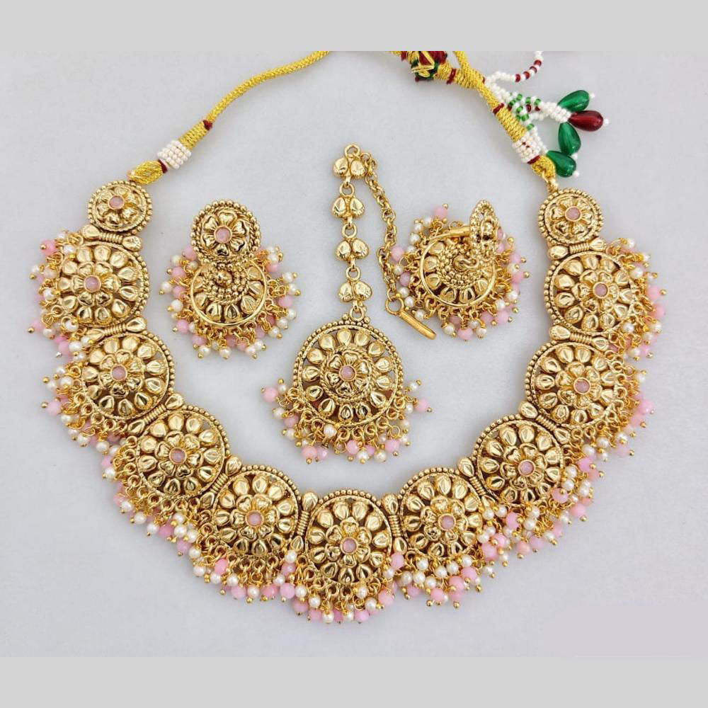 JCM Gold Plated Pota Stone And Pearls Necklace Set