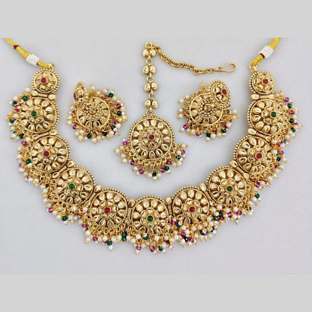 JCM Gold Plated Pota Stone And Pearls Necklace Set