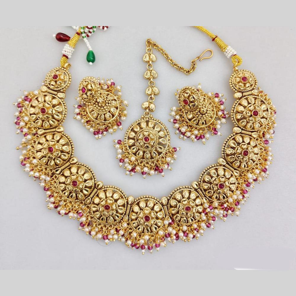 JCM Gold Plated Pota Stone And Pearls Necklace Set