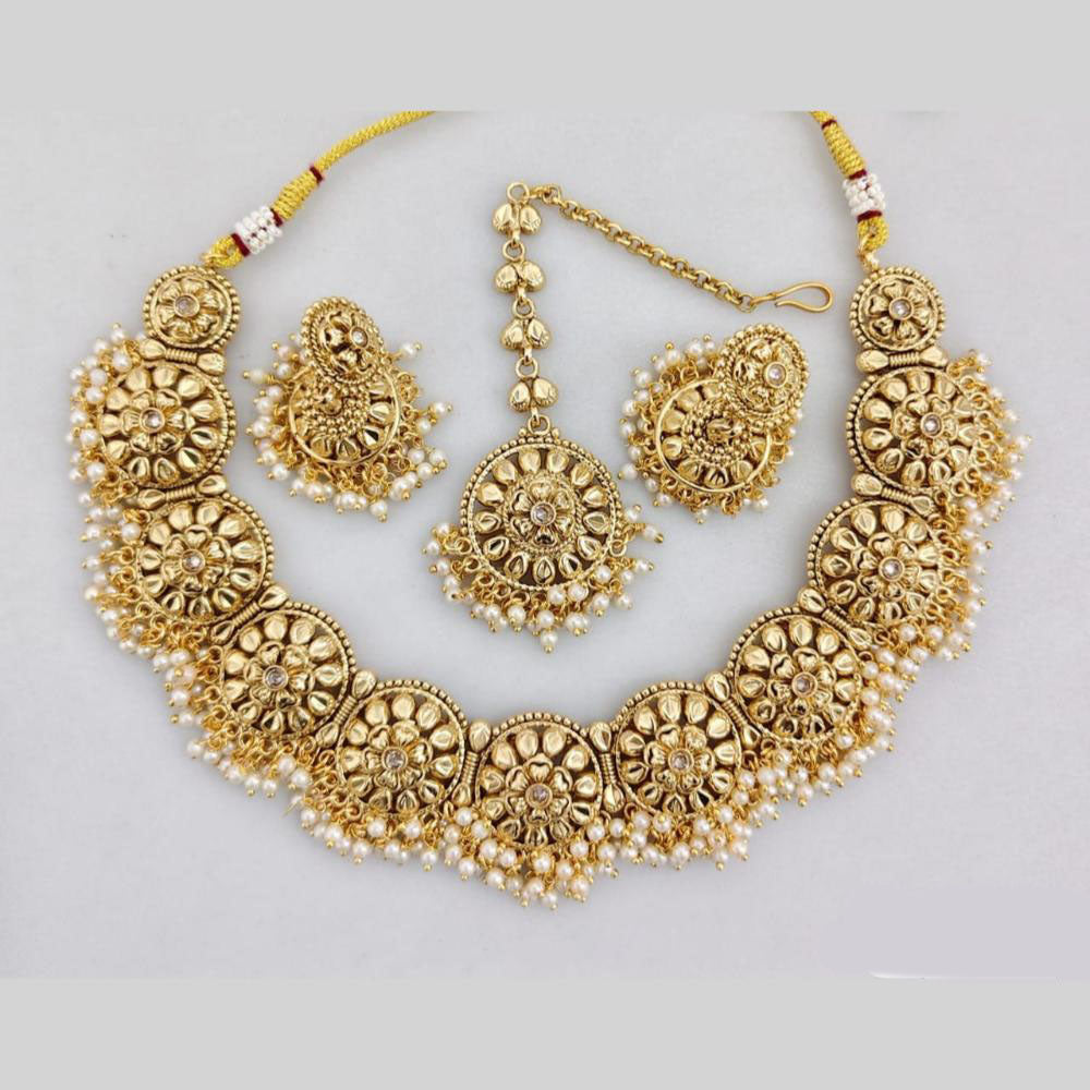 JCM Gold Plated Pota Stone And Pearls Necklace Set