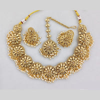 JCM Gold Plated Pota Stone And Pearls Necklace Set