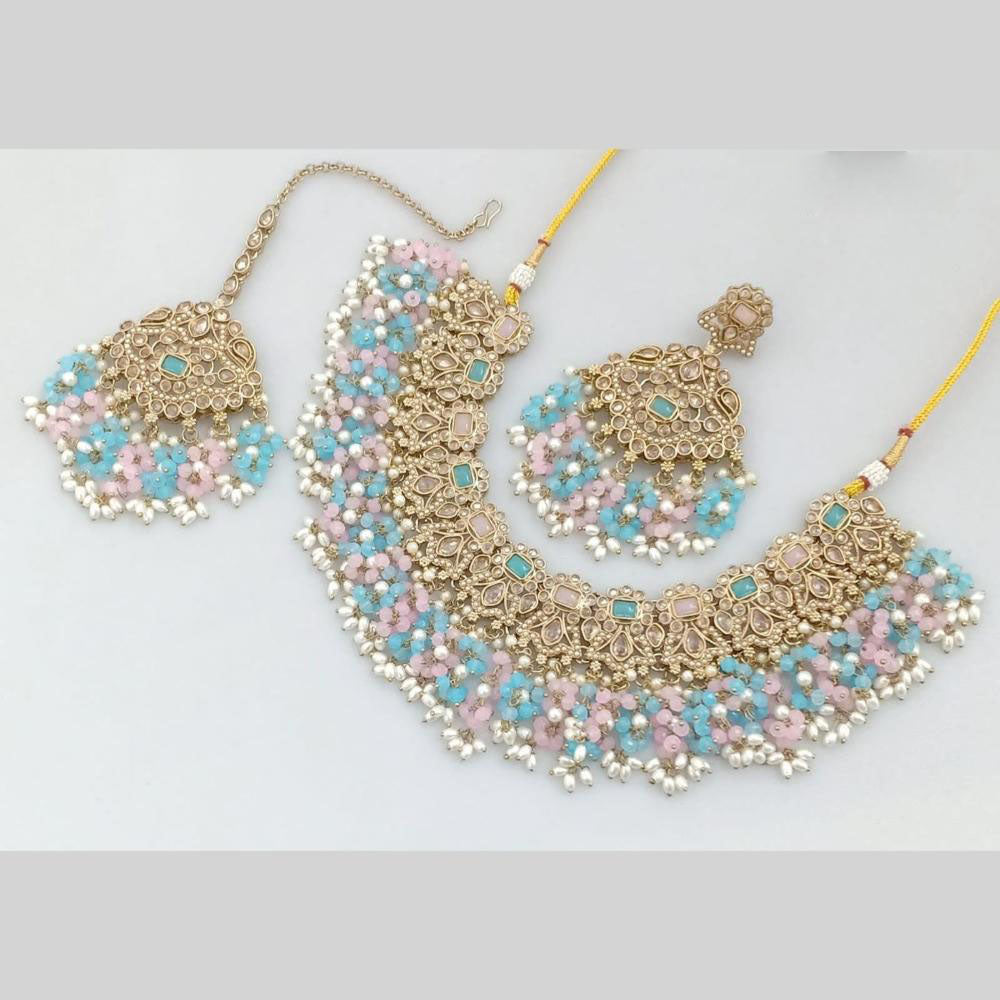 JCMGold Plated Crystal Stone And Pearls Necklace Set