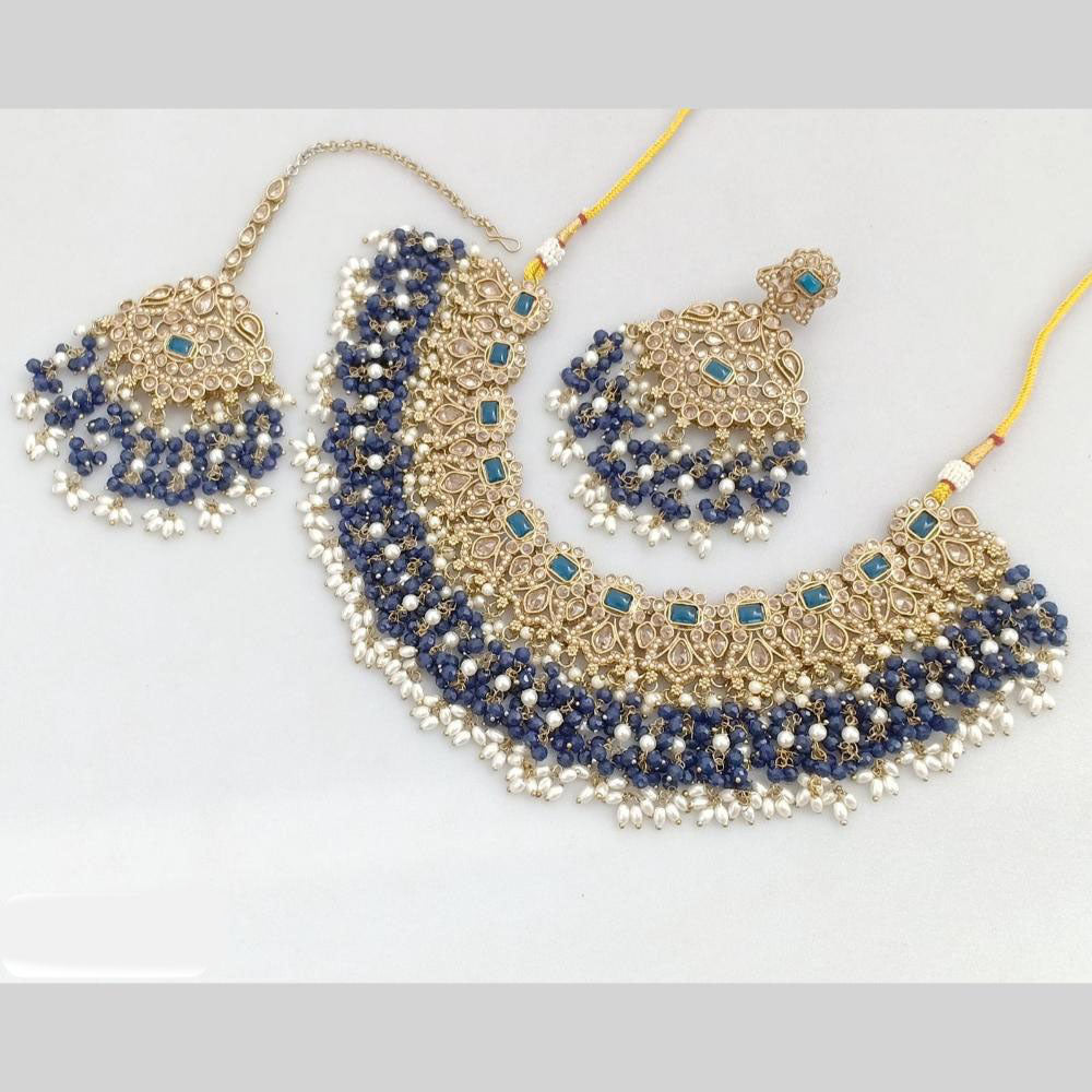 JCMGold Plated Crystal Stone And Pearls Necklace Set