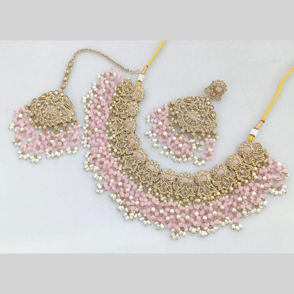 JCMGold Plated Crystal Stone And Pearls Necklace Set
