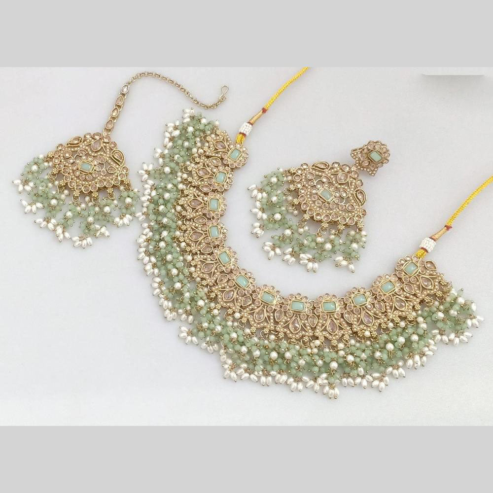 JCMGold Plated Crystal Stone And Pearls Necklace Set