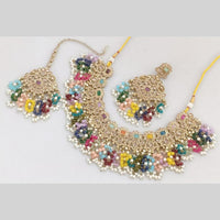 JCMGold Plated Crystal Stone And Pearls Necklace Set