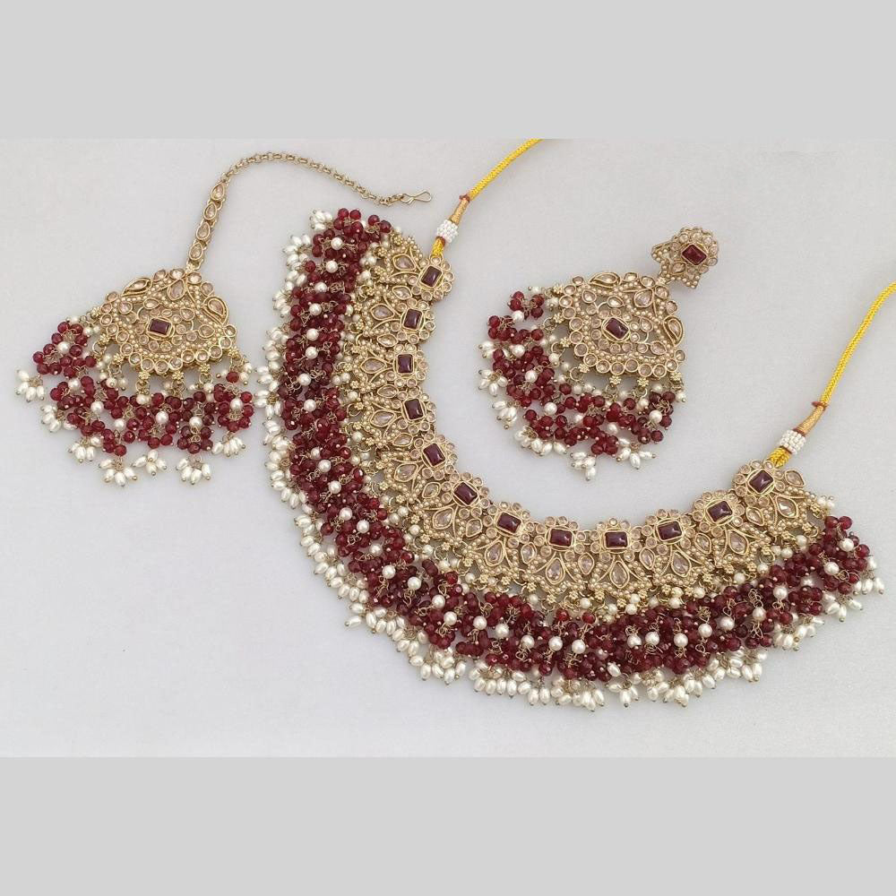 JCMGold Plated Crystal Stone And Pearls Necklace Set
