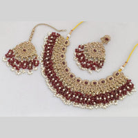 JCMGold Plated Crystal Stone And Pearls Necklace Set