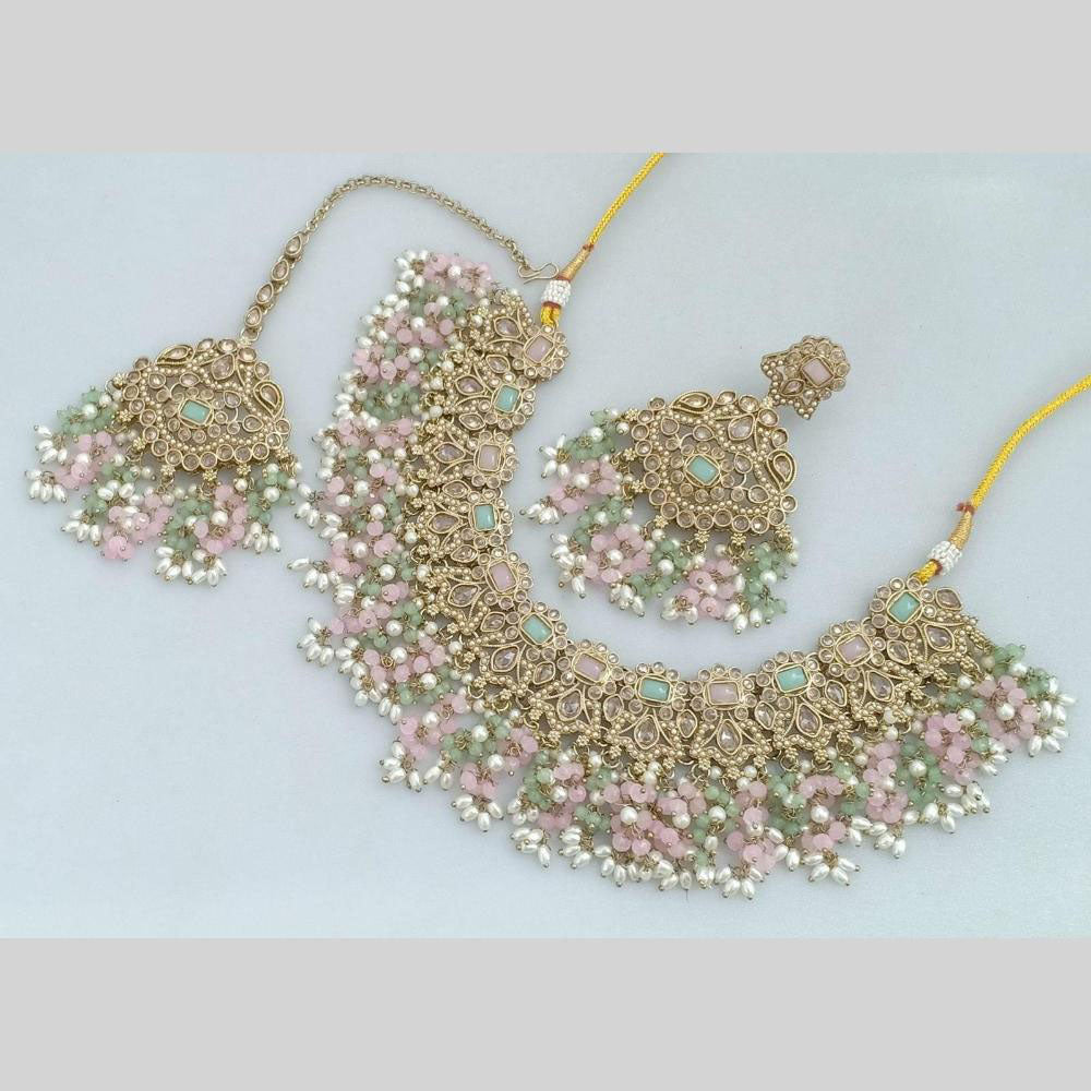 JCMGold Plated Crystal Stone And Pearls Necklace Set