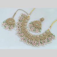 JCMGold Plated Crystal Stone And Pearls Necklace Set