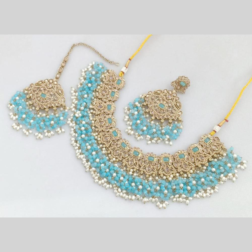 JCMGold Plated Crystal Stone And Pearls Necklace Set