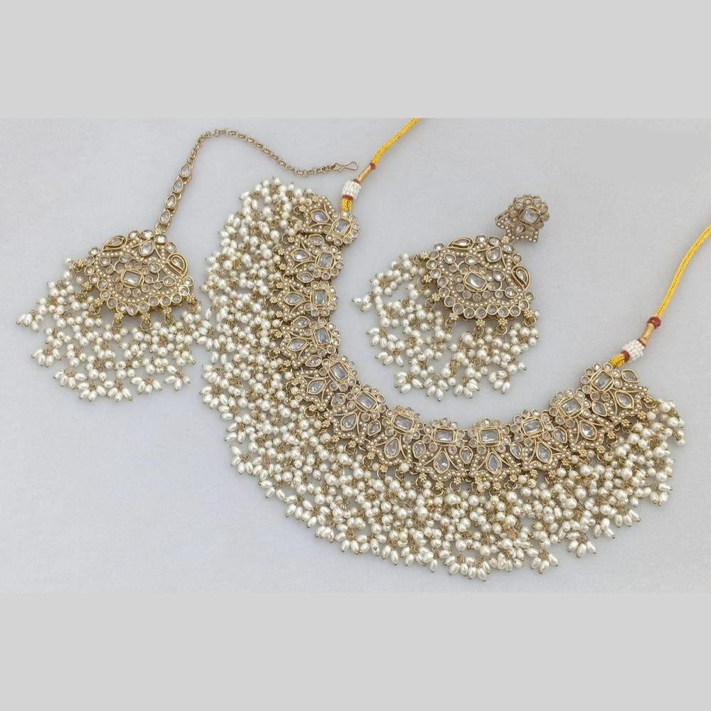 JCMGold Plated Crystal Stone And Pearls Necklace Set