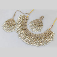 JCMGold Plated Crystal Stone And Pearls Necklace Set