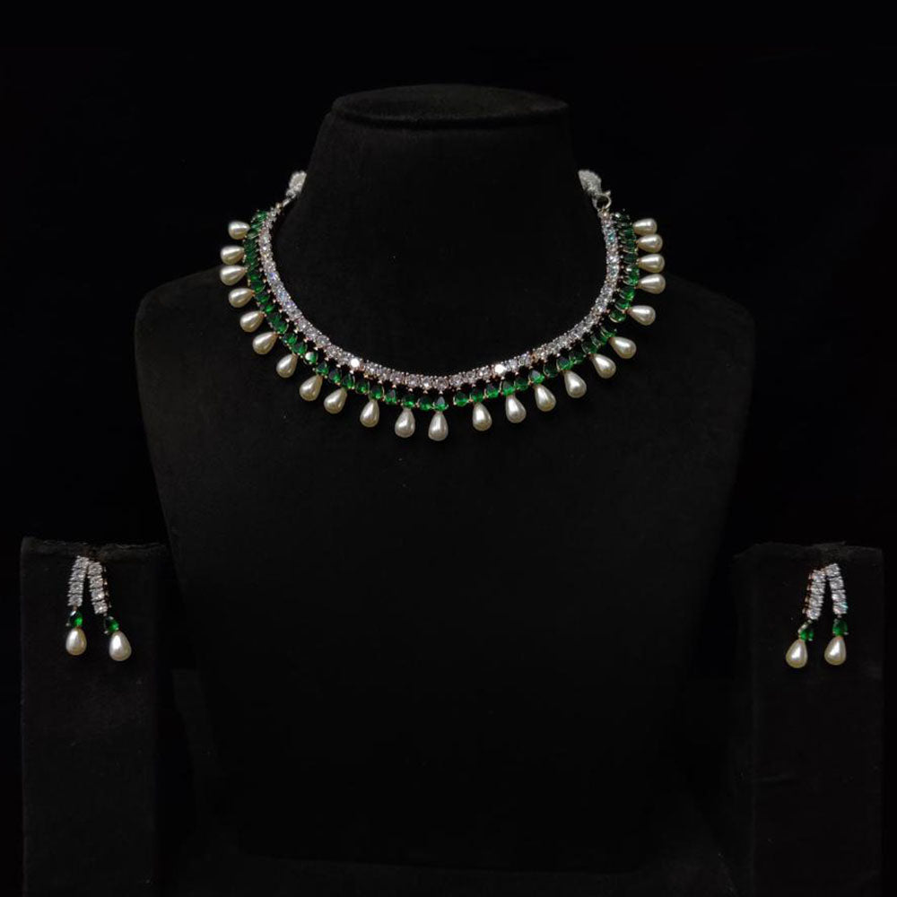 JCM Gold Plated American Daimonds And Pearls Neckalce Set