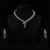 JCM Silver Plated American Daimonds And Pearls Neckalce Set