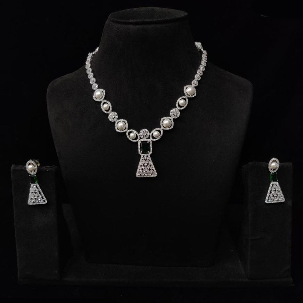 JCM Silver Plated American Daimonds And Pearls Neckalce Set