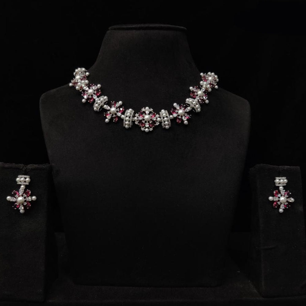 JCM Silver Plated American Daimonds And Pearls Neckalce Set