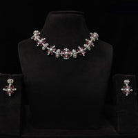 JCM Silver Plated American Daimonds And Pearls Neckalce Set