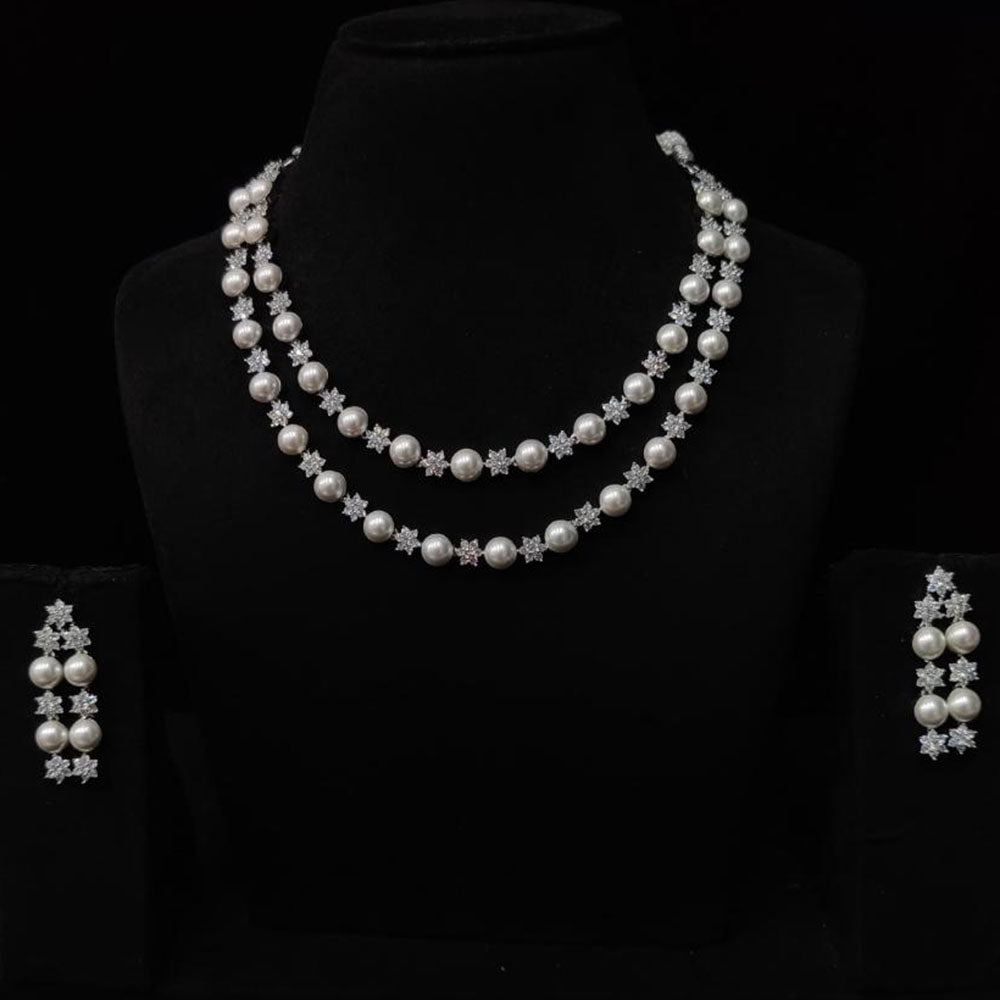 JCM Jewellery Silver Plated American Daimonds And Pearls Neckalce Set