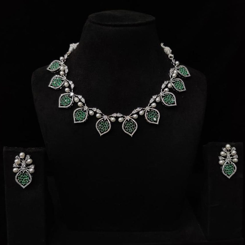 JCM Silver Plated American Daimonds And Pearls Neckalce Set