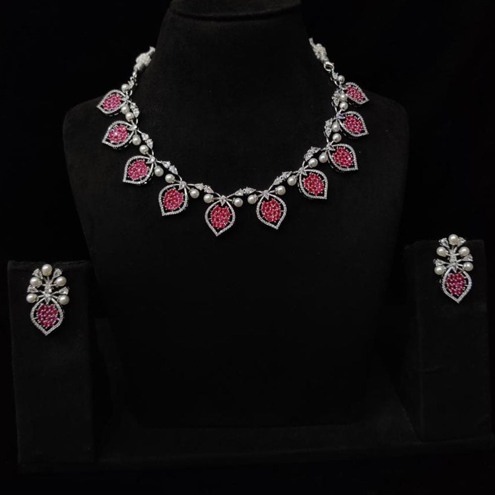 JCM Silver Plated American Daimonds And Pearls Neckalce Set