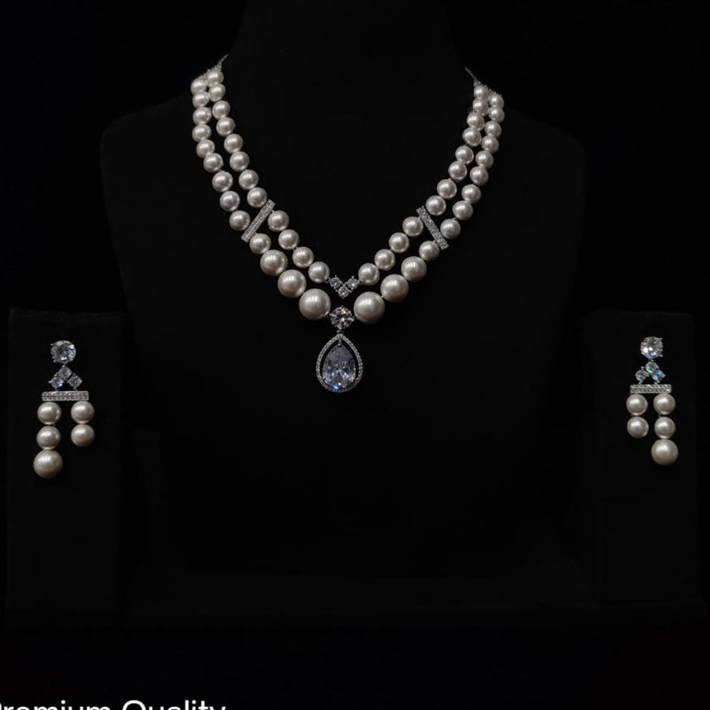 JCM  Silver Plated American Daimonds And Pearls Neckalce Set