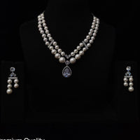 JCM  Silver Plated American Daimonds And Pearls Neckalce Set