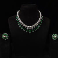 JCM Silver Plated American Daimonds And Pearls Neckalce Set