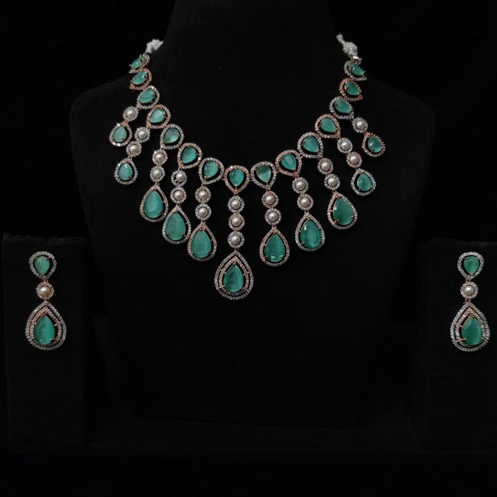 JCM Rose Gold Plated American Daimonds And Pearls Neckalce Set